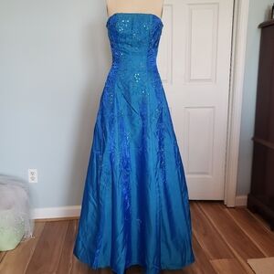 Royal Blue Beaded Strapless Dress, XXS